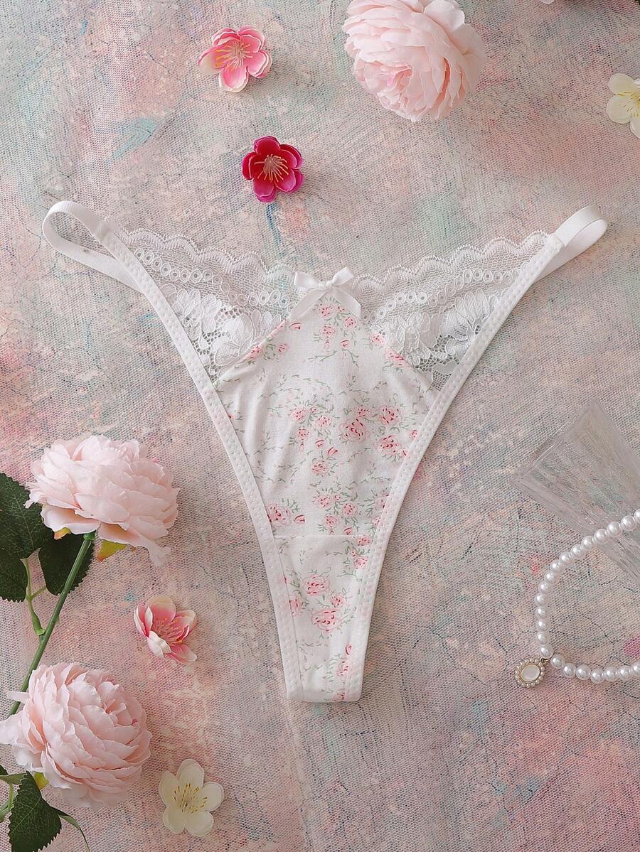 FloralLove 1 chiếc quần lót dây ren hoa hồng dành cho nữ - trắng - Xem 1