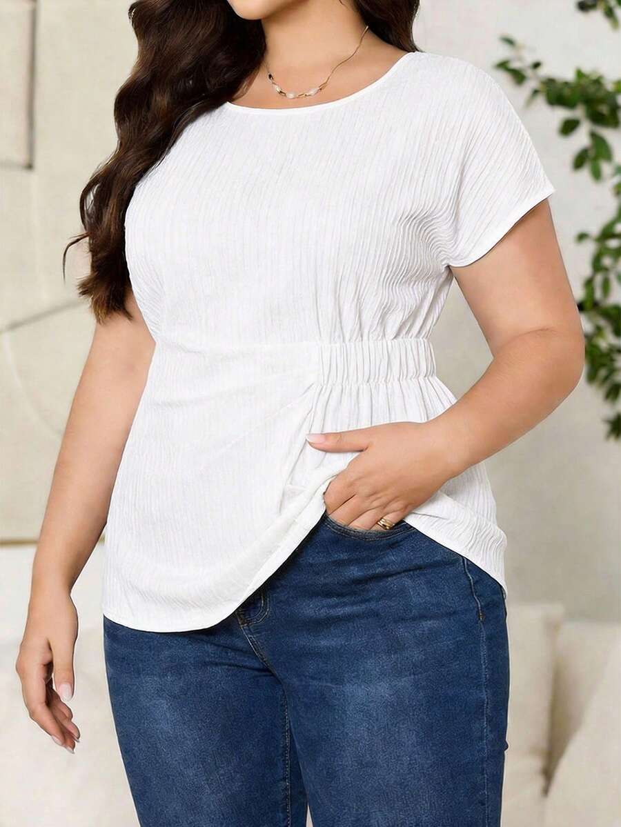 Reflora 休闲简约白色大码女式短袖衬衫，适合夏季穿着