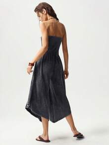 Bohemela Áo ống dệt kim màu trơn dáng rộng dành cho nữ và bộ jumpsuit ống rộng. - màu đen - Xem 7