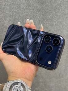 1PC 3D Glossy Solid Color Wavy Soft Silicone Phone Case, Compatible With IPhone 17 Pro Max 17 16 15 13 14 12 11 Pro Max Plus, Luxury Glossy Shockproof Phone Case - Matte Blue - View 4