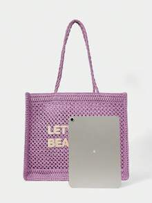 SHECARRY 女士夏季时尚钩针编织字母手提包，适合度假、休闲和日常购物，是海滩度假、旅行和度假必备的完美之选。 - 淺紫 - 查看 5