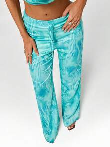 SHEIN ICON Quần nữ ống đứng buộc eo kiểu tie-dye, phong cách thường ngày. - màu xanh lá - Xem 6
