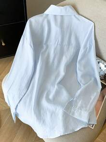 Resyla Women's Summer Casual Gentle Style Light Blue Shirt & Shorts 2 Pieces Set - Blue - View 2