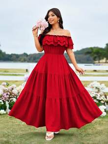 Sunnyshic Đầm đỏ trễ vai xếp ly thanh lịch và trang trọng cỡ lớn, đầm đỏ đi nghỉ mát mùa xuân/hè, đầm đỏ midi, đầm đỏ xếp ly, đầm đi biển đỏ, đầm kiểu Tây Ban Nha, đầm hè cho nữ, đầm nữ dự tiệc, đầm nữ thường ngày, đầm nữ thanh lịch cổ điển, đầm nữ đi nghỉ mát, đầm bán chạy nhất, đầm đẹp cho nữ, đầm trễ vai cho nữ. - Đỏ - Xem 2