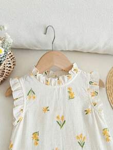 LMoss Kids LMoss 两件套少女碎花编织休闲衬衫和编织迷你裙套装 - 黃色 - 查看 9