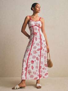 Poéselle 女士贝壳印花蝴蝶结吊带吊带连衣裙 - 紅色 - 查看 6