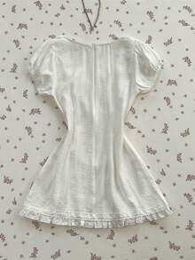 Elamini 女士简约花卉边饰方领白色度假连衣裙 - 白色 - 查看 2