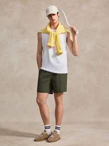 Courvante Loose Fit Men's Slant Pockets Drawstring Waist Casual Shorts - Army Green - View 3