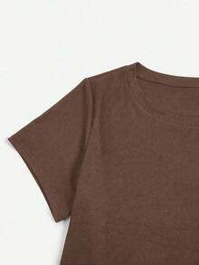 Calvaya Áo thun nữ tay ngắn cổ tròn màu trơn mùa hè có kích thước lớn - Nhiều màu - Xem 4