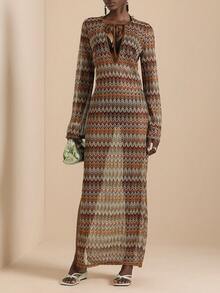 Vesra 女士网纱钩编风格沙滩度假连衣裙 - 咖啡 - 查看 4