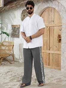 VENTUSAIL 男士時尚休閒抽繩腰口袋長褲，度假款 - 灰色 - 查看 4