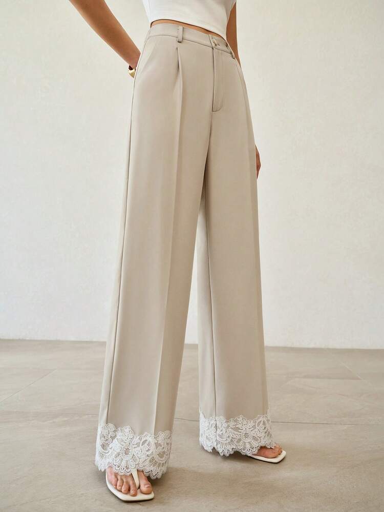 WOMEN'S FASHIONABLE MINIMALIST CONTRAST LACE SUIT PANTS