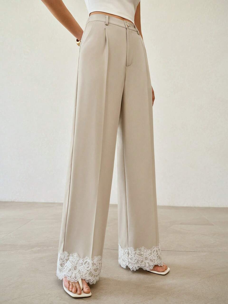 WOMEN'S FASHIONABLE MINIMALIST CONTRAST LACE SUIT PANTS