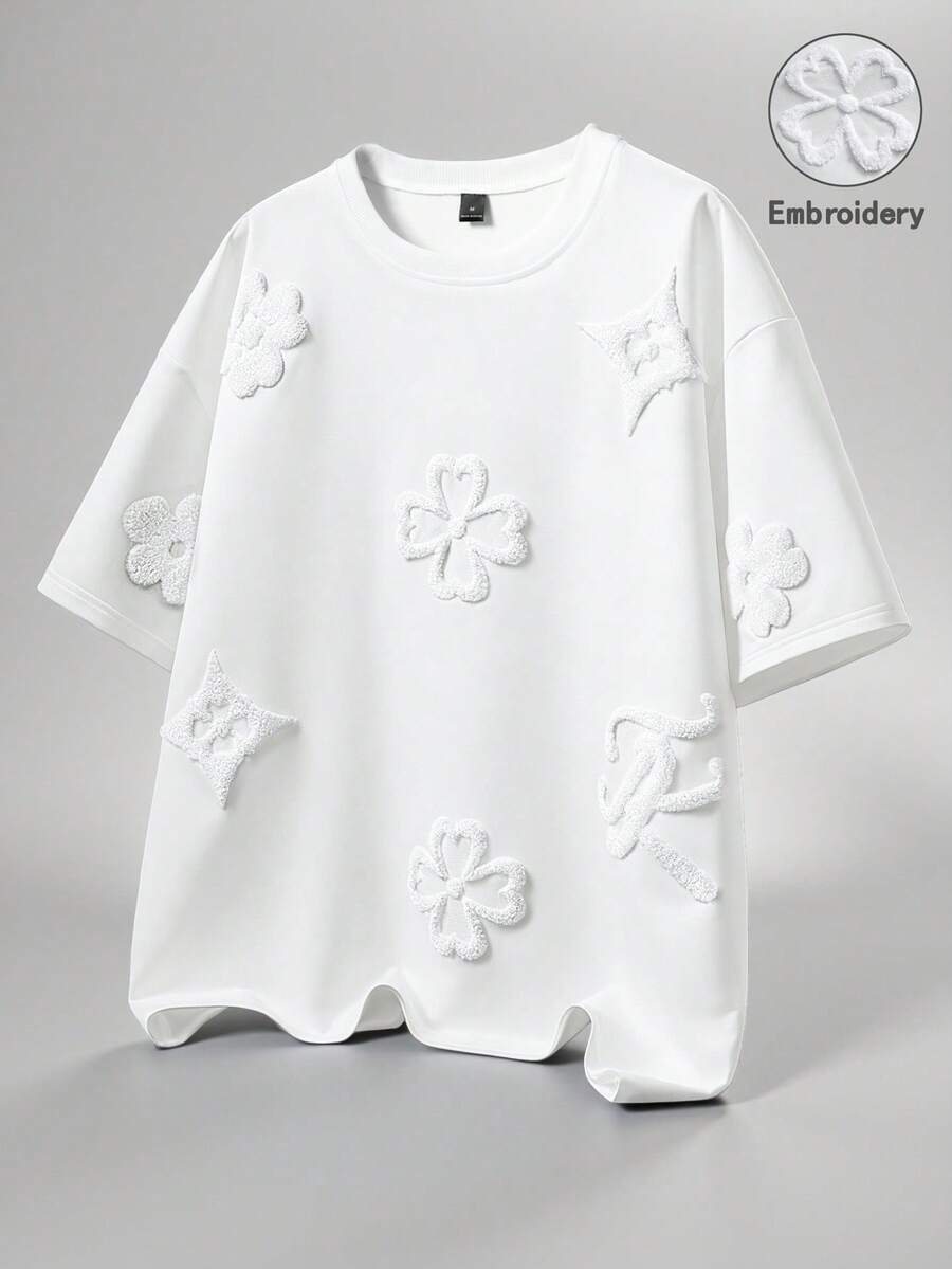 Manfinity Hypemode Men's Classic Floral Print T-Shirt, Suitable For Street, Music Festival, Casual Outing, Gift For Boyfriend/Husband, Anniversary