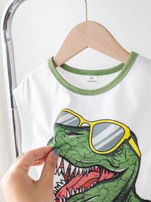 SHEIN Summer Cute Print Round Neck Sleeveless Top And Shorts Set - Green - View 4