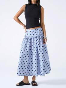 LYSMO 2026 New Arrive Minimalism Spring/Summer Women's Casual Polka Dot Print A-Line Skirt, Summer - Blue - View 5