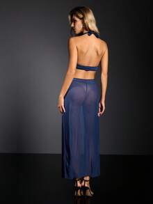 2pcs/Set Women's Wireless Sexy Nightgown For Valentine's Day - Navy Blue - View 3