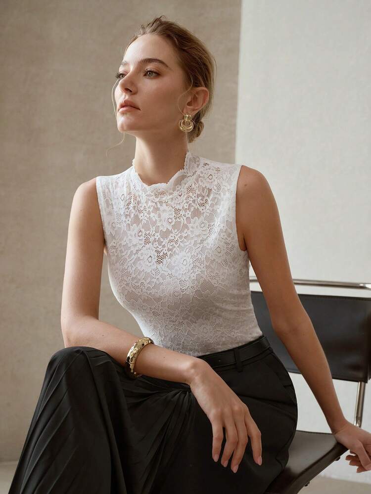 WOMEN'S ELEGANT SHEER ELASTIC LACE TOP, SUITABLE FOR SUMMER