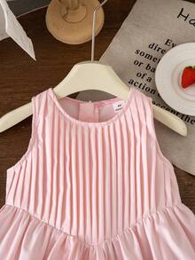 SHEIN Elladie kids Young Girl Minimalist Casual Fashionable Versatile Pleated Sleeveless Dress - Baby Pink - View 9