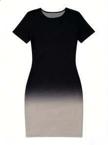 EMERY ROSE Đầm ôm sát tay ngắn cổ tròn ombre xếp ly dành cho nữ - Nhiều màu - Xem 3