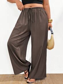 Lounesse Plus Size Women Loose Casual Wide Leg Pants With Tie Waist Wide Pants For Women Casual Outfit For Women - Apricot - View 7