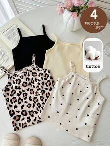 SHEIN LMoss Kids Áo hai dây gân sọc dáng rộng đa năng cho bé gái - Nhiều màu - Xem 3