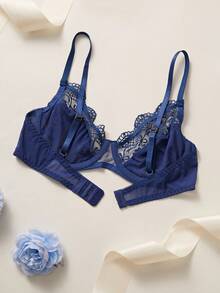 花邊蕾絲內衣胸圍 - 藏蓝色 - 查看 3