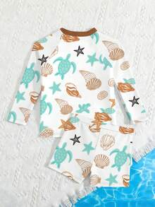 New Fashion Baby Boys Swimwear, Two-Piece Long Sleeve Shorts Swimsuit - Blue - View 2