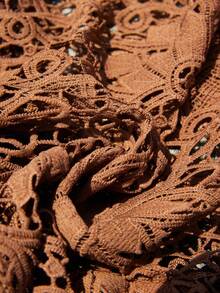 Aveloria Modichic Water-Soluble Embroidered V-Neck Flared Sleeve Mini Dress - Brown - View 7