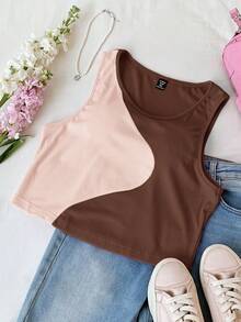 Comfortcana Áo tank top dáng ôm cổ tròn phối màu cỡ lớn, thích hợp mặc mùa hè. - Nhiều màu - Xem 3