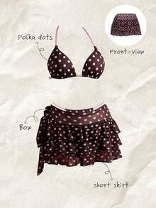 Elavelle Women's Vintage Polka Dot Print Ruffle Hem Cover-Up & Skirt Set, Spring/Summer - Multicolor - View 1