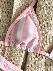 SHEIN Swim Vcay 2026新款春夏女士随机印花条纹三角比基尼套装，沙滩度假休闲装 - 彩色 - 查看 3