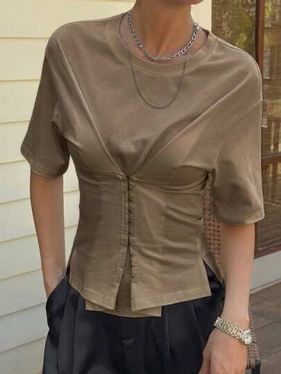 Livesso Frühlings- & Sommer-Loose Business Casual Stilvolle Büromode Street Design Patchwork Langarm T-Shirt für Frauen