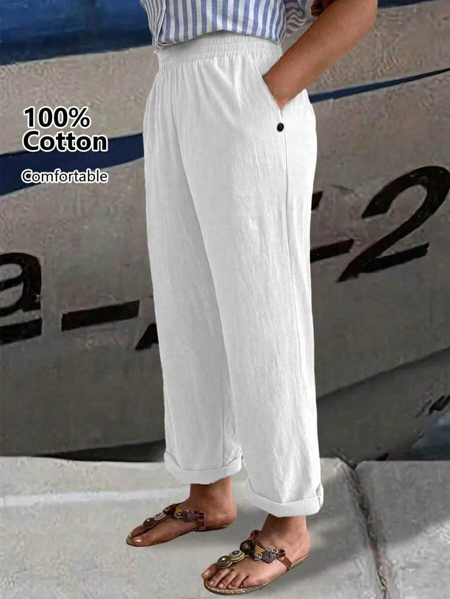 EMERY ROSE 大尺碼實色胡蘿蔔褲 - 白色 - 查看 1