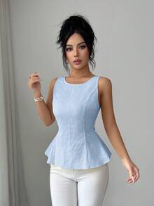 Elenzga Áo khoác mùa hè dệt kim thanh lịch và lãng mạn dành cho nữ. - Màu xanh lam - Xem 5