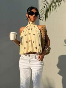 Aloruh Áo hai dây họa tiết chấm bi dáng casual dành cho nữ, thích hợp cho mùa hè. - Màu be - Xem 4