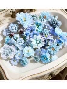 SHEIN 45 Blue Artificial Flower Heads For Home Decor, Bridal Bouquets, Headpieces, Garden Decorations, Table Decorations, Wedding Center Setups, And Bedrooms. - Blue - View 6