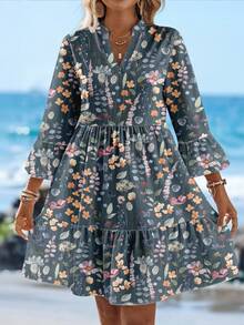 Sylviya 休闲简约碎花图案女士短款连衣裙，适合夏季穿着 - 彩色 - 查看 3