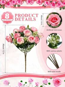 1/3/80PCS Artificial Silk Rose Bouquet For Home Restaurant Bedroom Living Room Dining Table Centerpiece Decor Holiday Birthday Party Wedding Outdoor Garden Vase Filler Balcony Wall Decor Fake Plant Home Office Room Holiday Decoration Party Decor - Pink - View 2