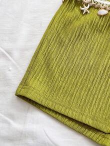 Soleia Women's Halter Backless Sleeveless Ruched Textured Fabric 2 Pieces Set, Summer - Green - View 6