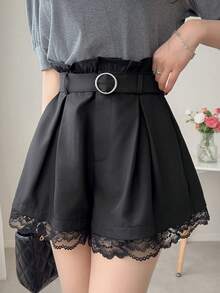 DAZY Women's Lace Patchwork Wide Leg Shorts Summer Going Out Black Elegant - Black - View 8
