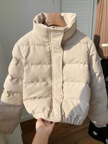 SHEIN EZwear Snap Button Corduroy Padded Coat In Fall/Winter - Khaki - View 5