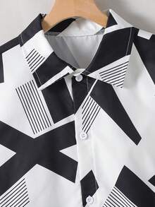 Vacaura 两件套青少年夏季休闲套装，包括一件纽扣衬衫和一条宽松长裤，适合日常穿着。 - 黑色 - 查看 5