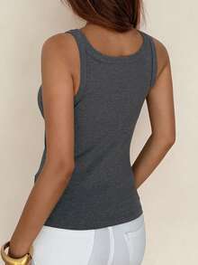 DAZY Casual Solid Color Tank Top, Versatile For Summer - Dark Grey - View 6