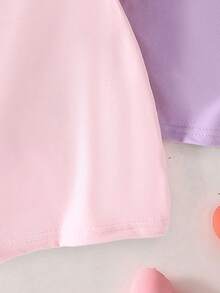 波希米亞碎花、溫柔紫色條紋、3D蝴蝶結圖案，年輕女孩休閒簡約百搭圓領短袖T恤 1件，適合春季 - 彩色 - 查看 3