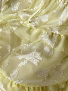 Lyrianda Mùa xuân, mùa hè, kỳ nghỉ, đầm dạ hội dài tay dáng chữ A bằng vải chiffon Pháp cao cấp, chất liệu jacquard dệt họa tiết, có nơ trang trí, cúp ngực, ôm eo, dáng maxi xòe bồng bềnh dành cho nữ. - Màu vàng - Xem 7