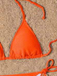 Swim Basics Bộ bikini gợi cảm buộc dây cổ màu trơn dành cho nữ mùa hè 2026 - Màu Cam cháy - Xem 3