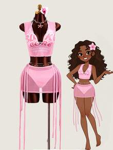 Zestiva Bộ đồ bơi nữ 4 món mới, bikini in họa tiết màu hồng. - Hồng - Xem 1