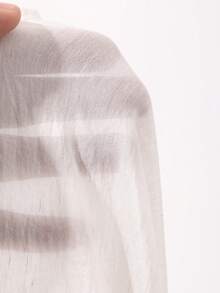 DAZY 女士宽松薄款纯色翻领长袖系带休闲优雅春夏轻薄防风外套 - 白色 - 查看 7