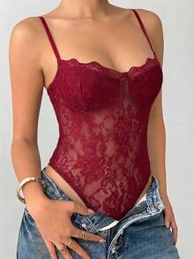 Aloruh Black Sexy Lace Camisole For Fashionable Women - Burgundy - View 6